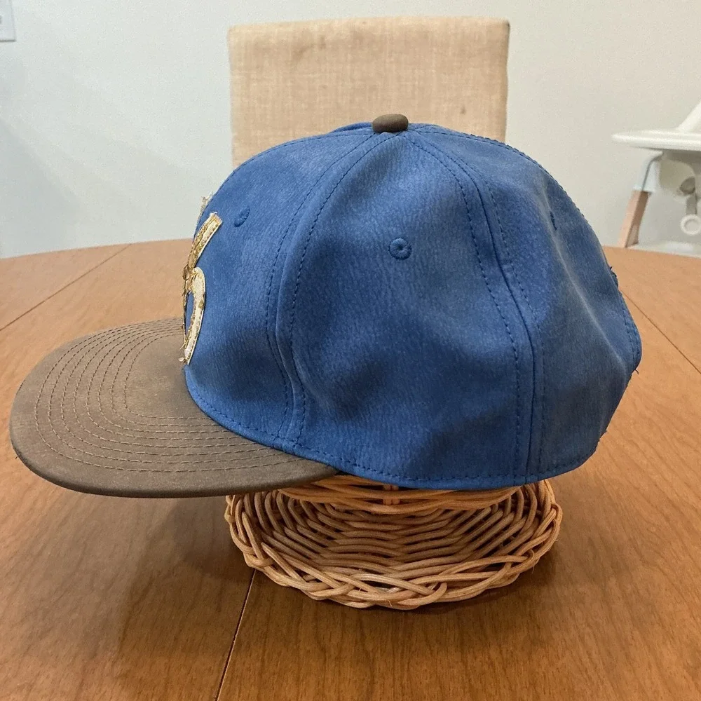 Fallout 76 Snapback Hat Unisex OSFM Blue Brown Faux Leather Gaming Vault-Tec